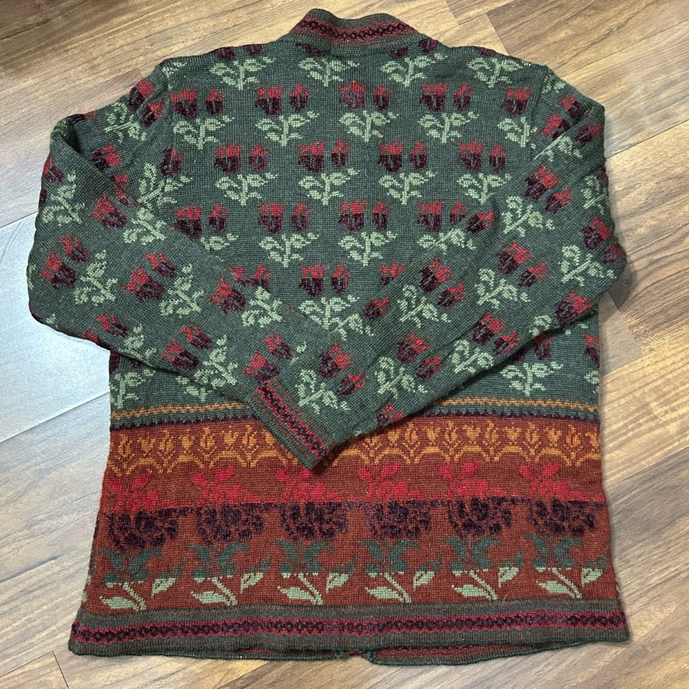 Vintage Cherry Lewis Women's M Wool Blend Floral Nordic Patter Cardigan Sweater - Picture 3 of 13